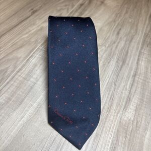 Vintage Oscar de la Renta Navy Old Money  Tie Red Diamonds with White Dot